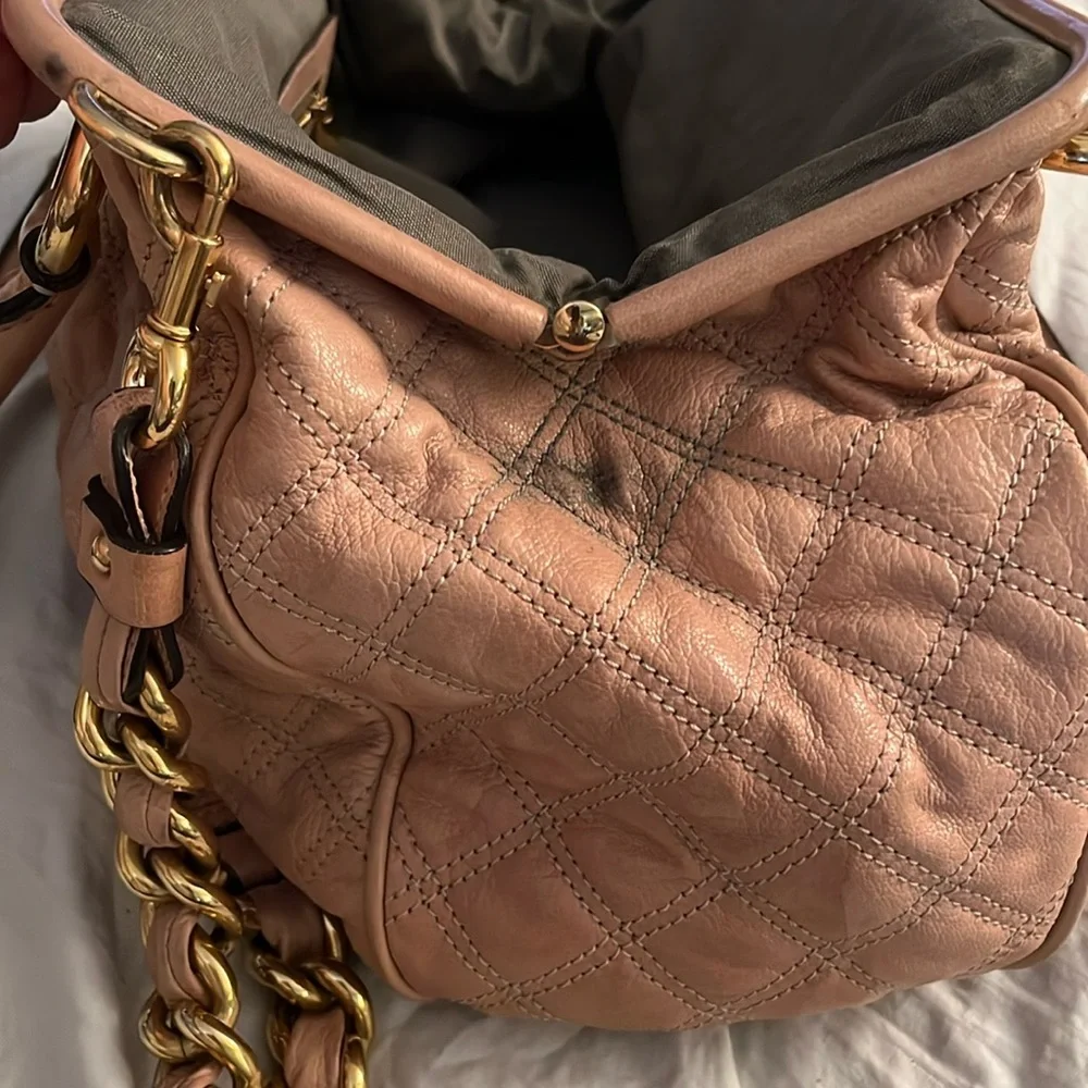 Marc Jacobs large nude quilted STAM  handbag removable chain strap gold hardware